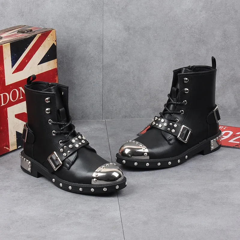 Funki Buys | Boots | Men's Leather Gothic Rivet Ankle Boots