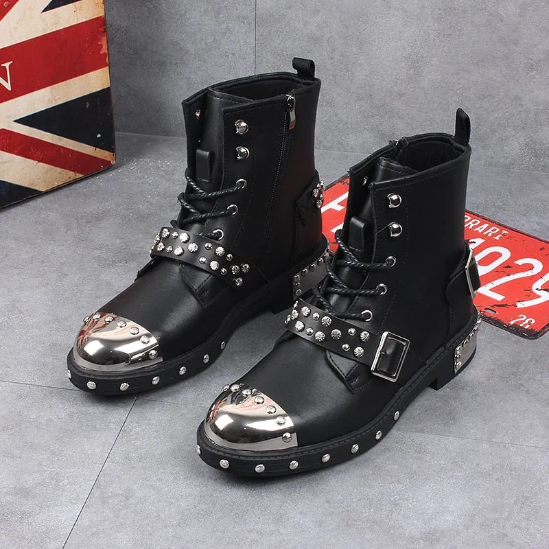 Funki Buys | Boots | Men's Leather Gothic Rivet Ankle Boots