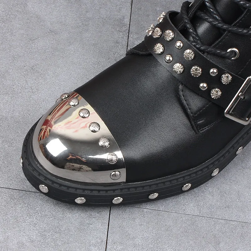 Funki Buys | Boots | Men's Leather Gothic Rivet Ankle Boots