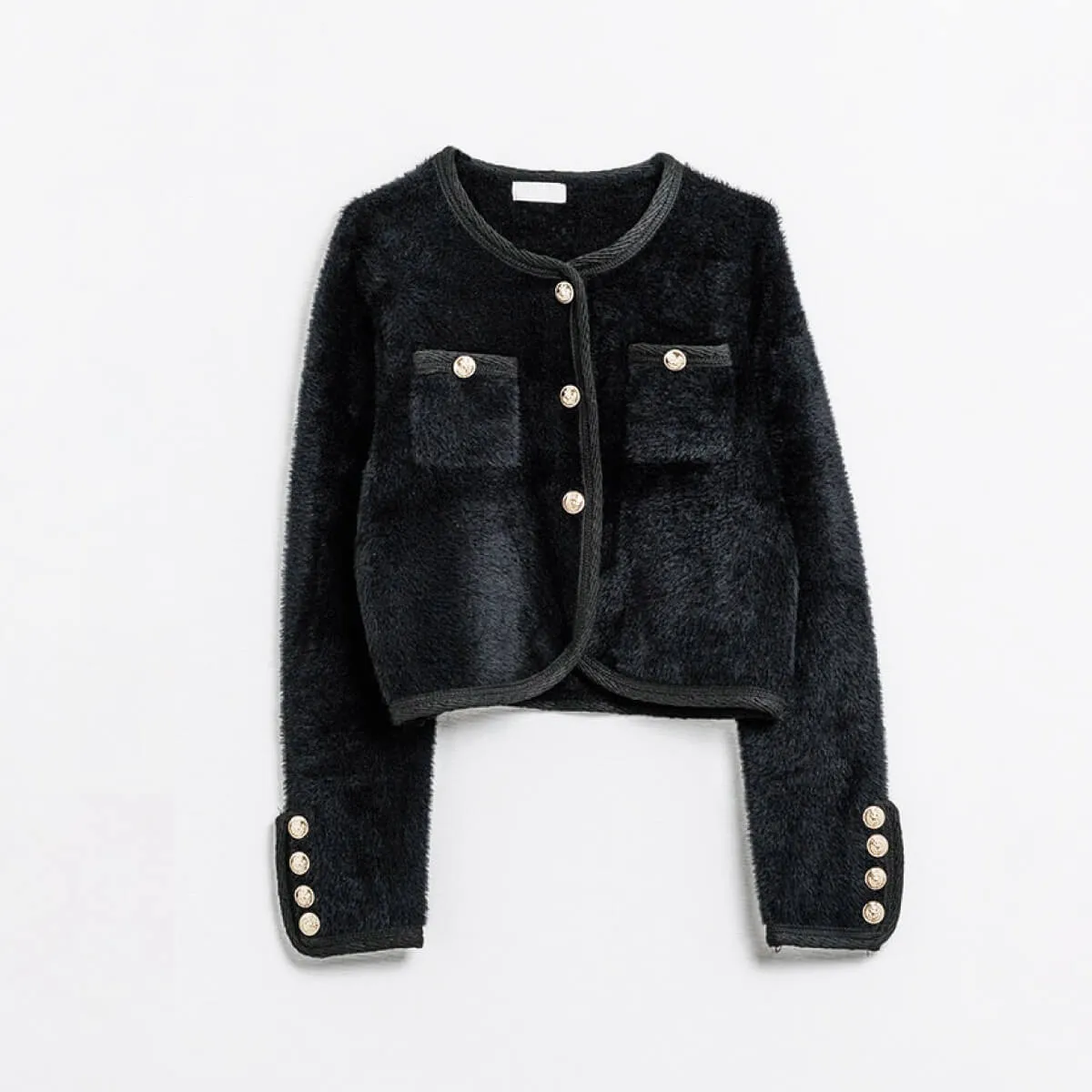 Fuzzy Knit Button Up Lady Coat Cardigan