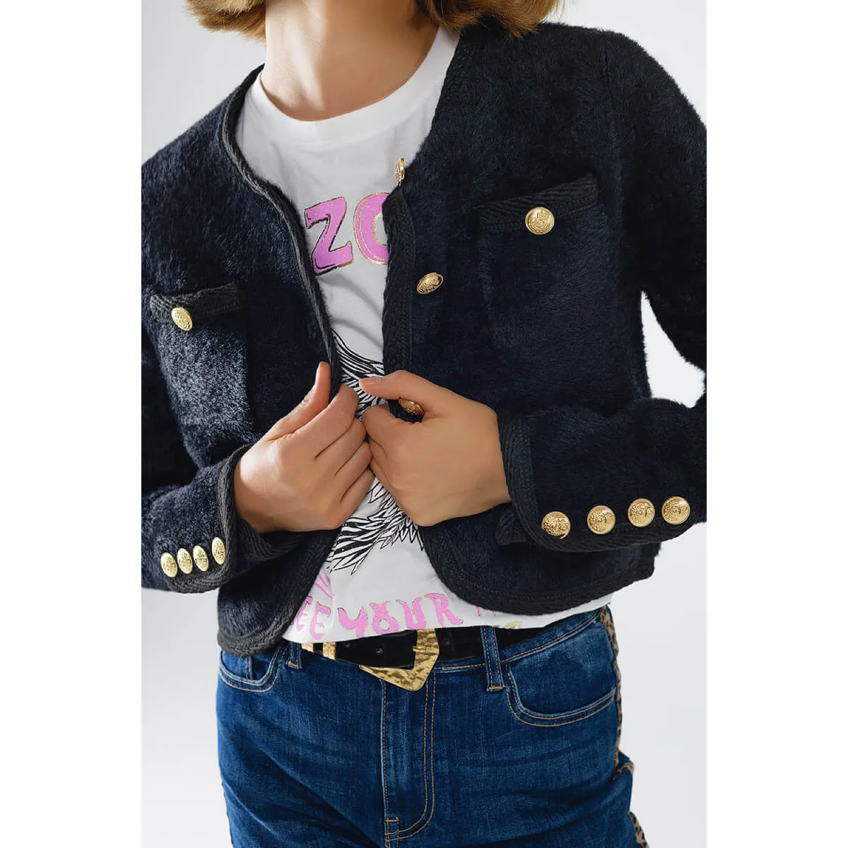 Fuzzy Knit Button Up Lady Coat Cardigan