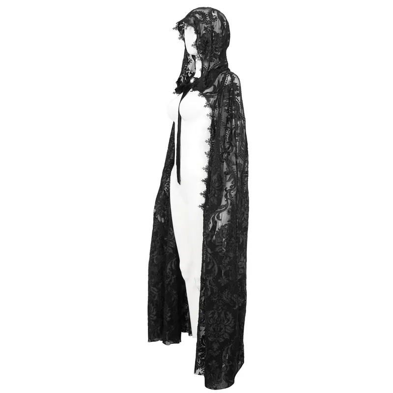 Gothic Embroidery Loose Cape WIth Hood / Long Lace Coat With Tie On Front