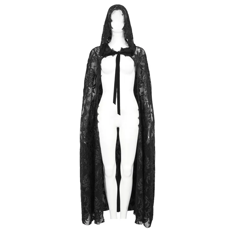 Gothic Embroidery Loose Cape WIth Hood / Long Lace Coat With Tie On Front