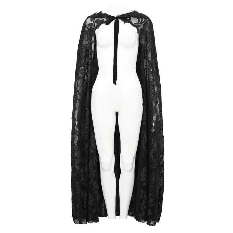 Gothic Embroidery Loose Cape WIth Hood / Long Lace Coat With Tie On Front
