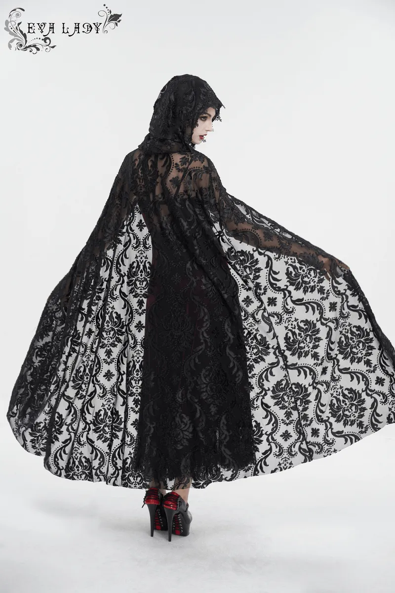 Gothic Embroidery Loose Cape WIth Hood / Long Lace Coat With Tie On Front