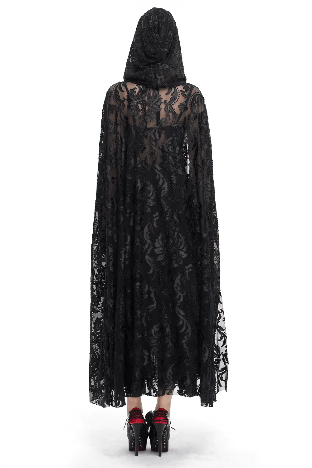 Gothic Embroidery Loose Cape WIth Hood / Long Lace Coat With Tie On Front