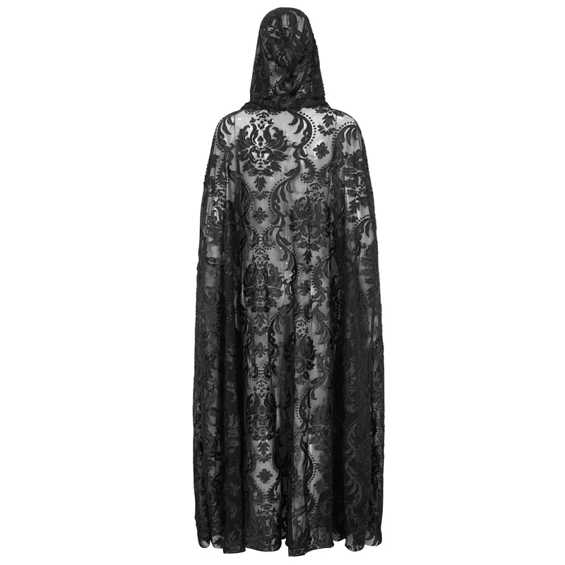 Gothic Embroidery Loose Cape WIth Hood / Long Lace Coat With Tie On Front