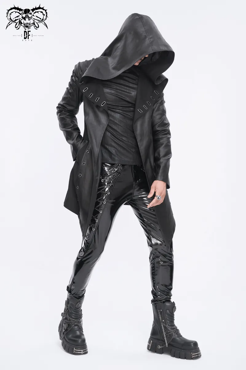 Gothic Fashion Black Irregular Hooded Coat With Eyelets