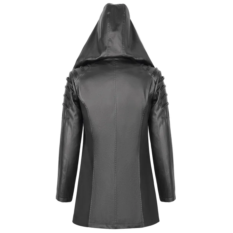 Gothic Fashion Black Irregular Hooded Coat With Eyelets