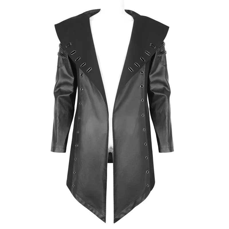 Gothic Fashion Black Irregular Hooded Coat With Eyelets