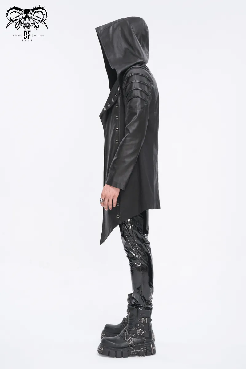 Gothic Fashion Black Irregular Hooded Coat With Eyelets