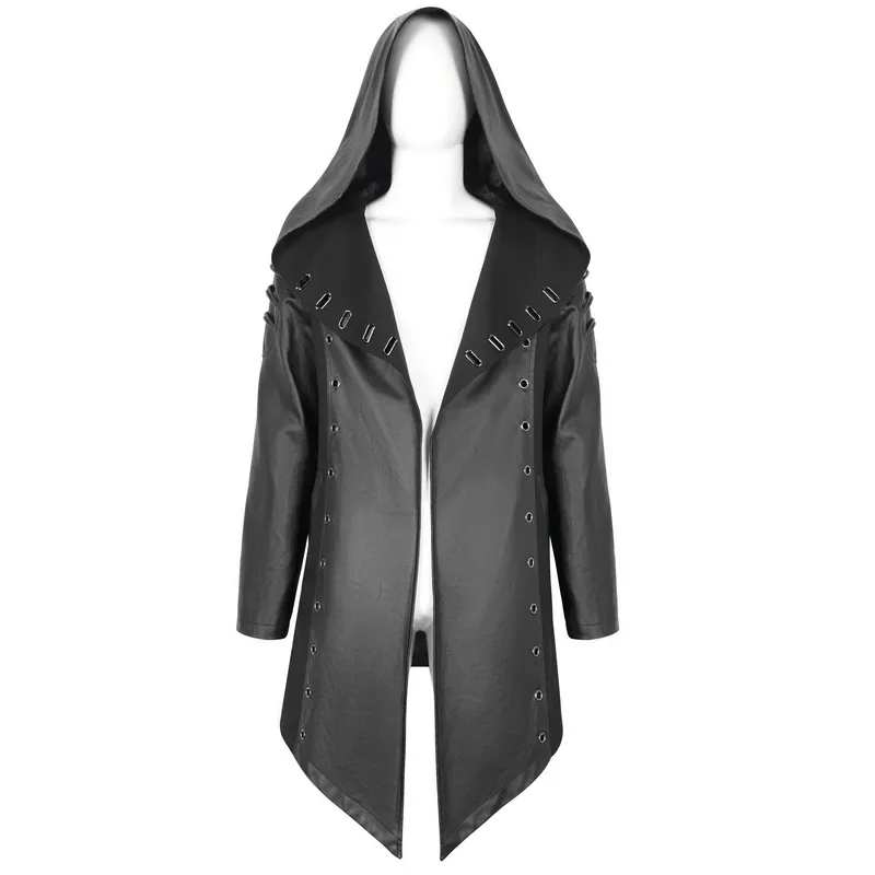 Gothic Fashion Black Irregular Hooded Coat With Eyelets