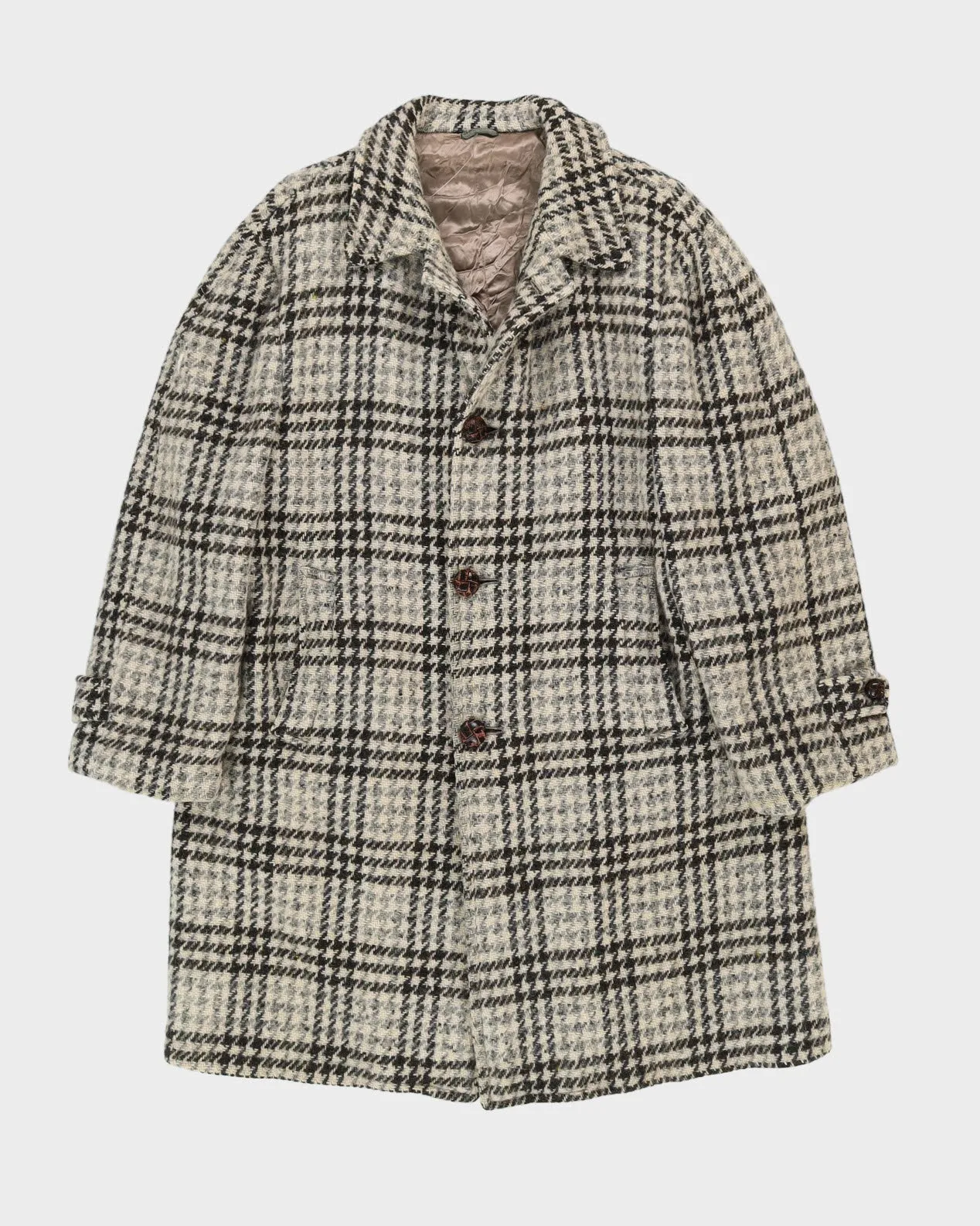 Grey Patterned Wool Overcoat - M