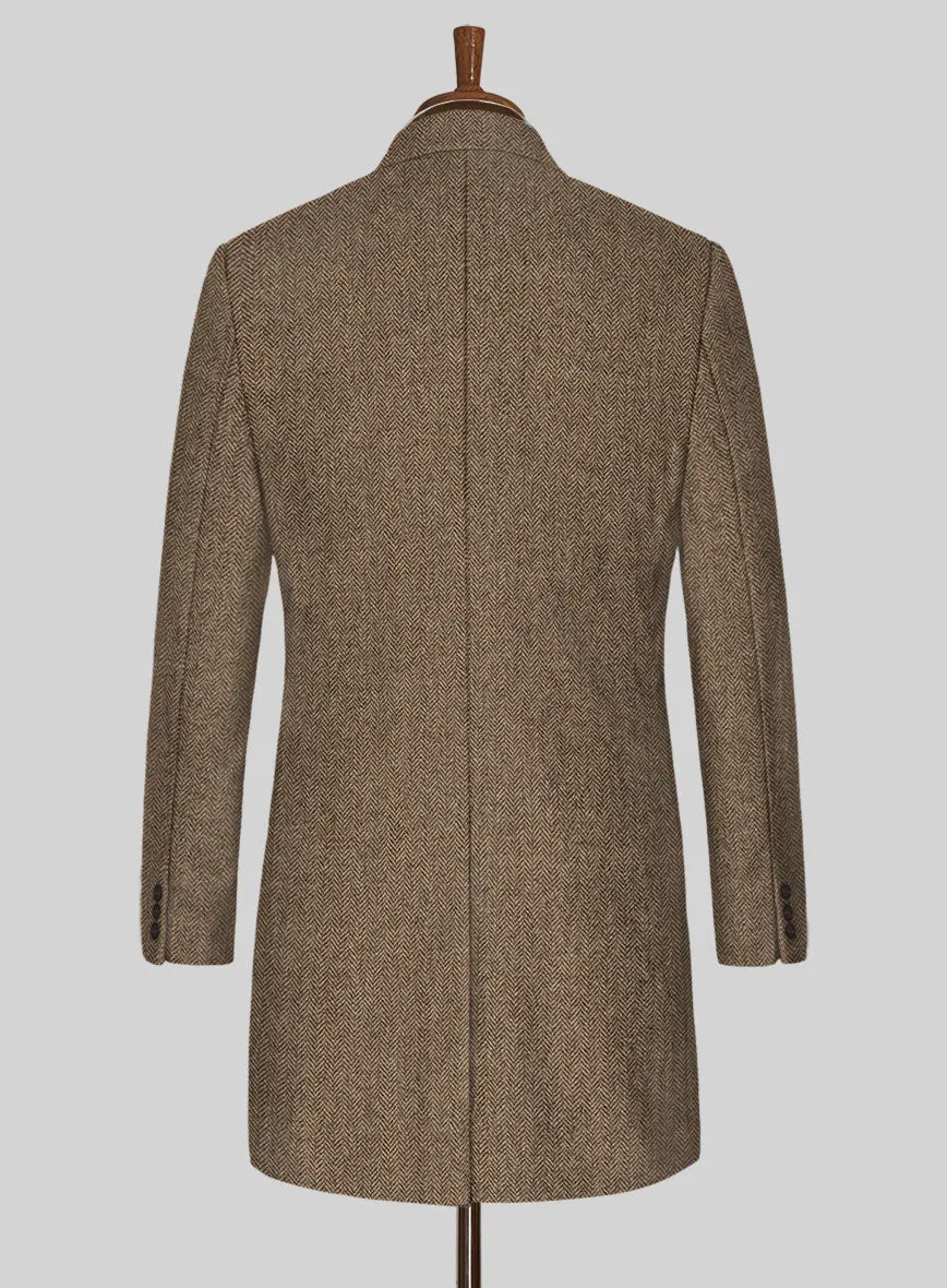 Irish Brown Herringbone Tweed Overcoat