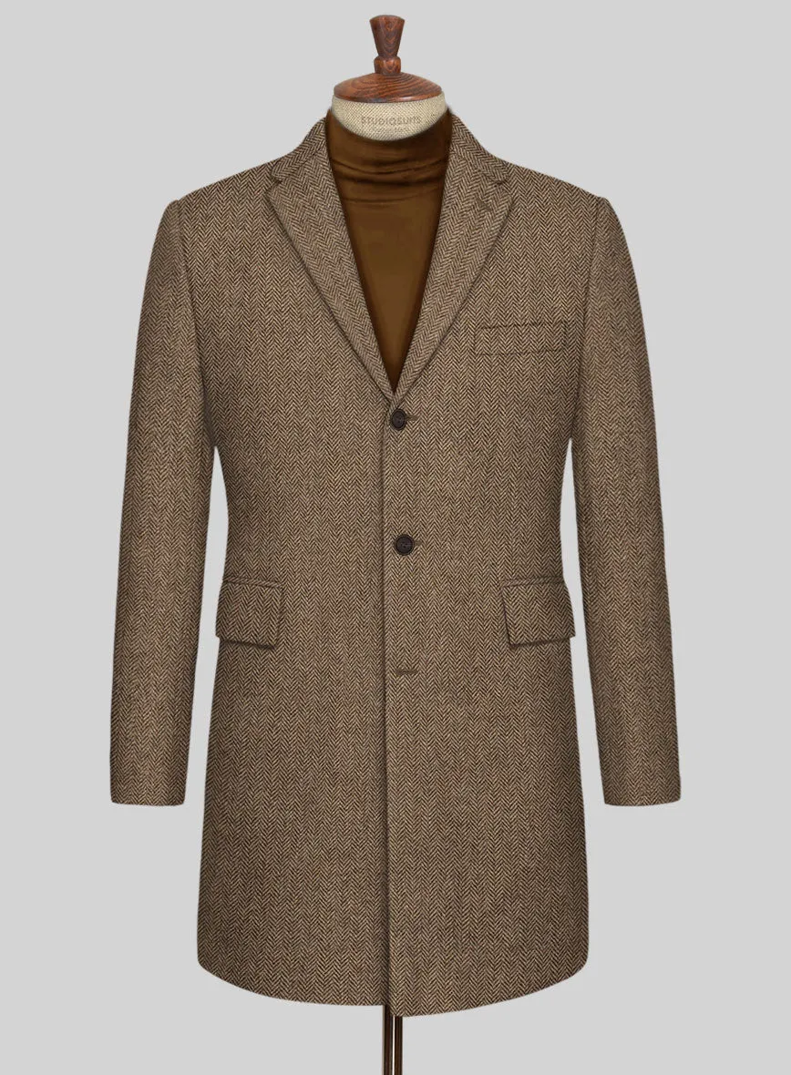 Irish Brown Herringbone Tweed Overcoat
