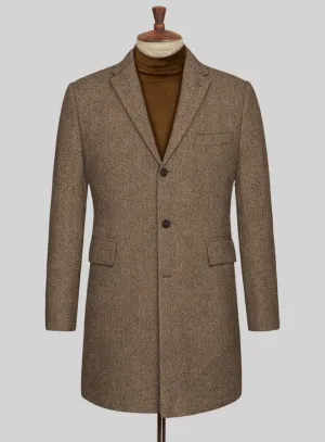 Irish Brown Herringbone Tweed Overcoat
