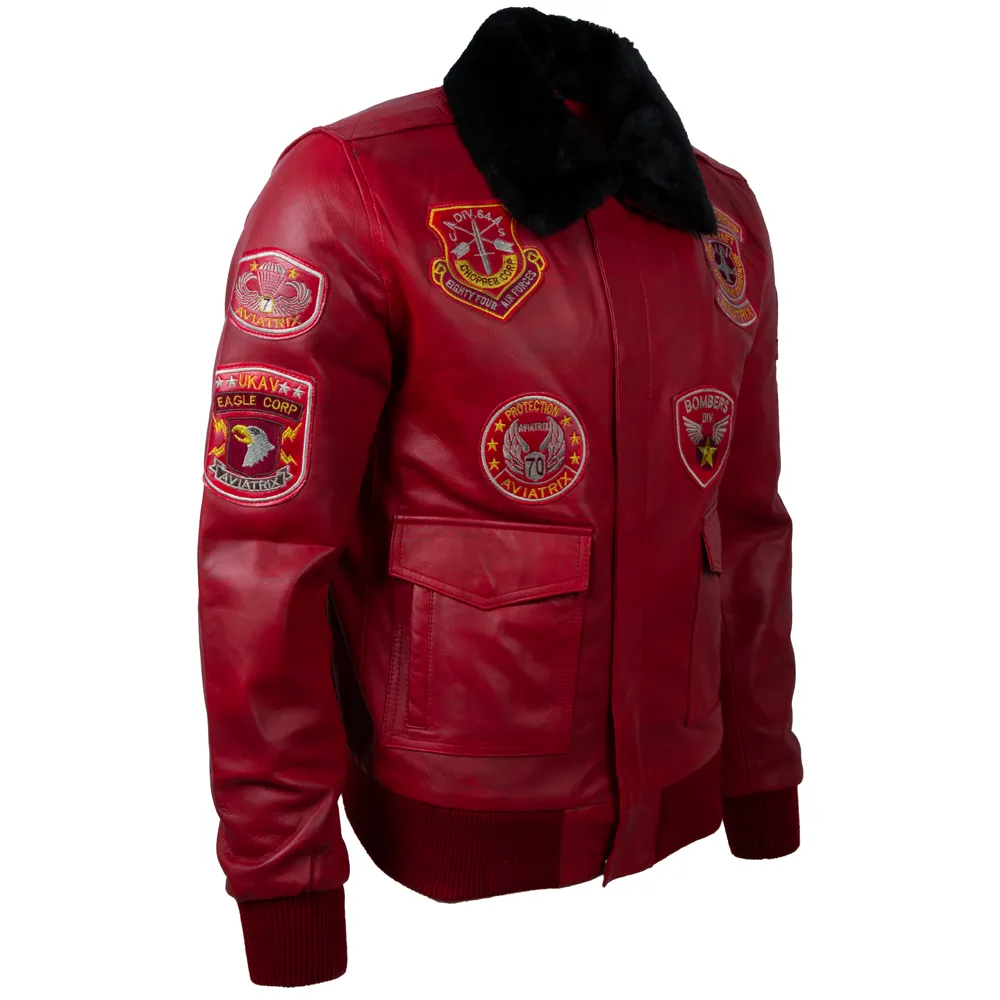JWR3 Men's Aviator Bomber Jacket - Red