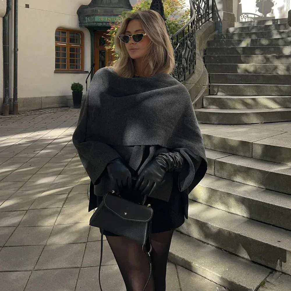 Ladies' Elegant Knit Cape Sweater Coat