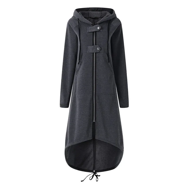 Long Style Women's Zipper Coat Hoodie Sweatshirt Street Style