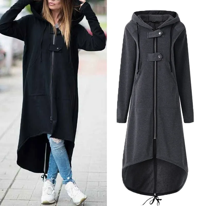 Long Style Women's Zipper Coat Hoodie Sweatshirt Street Style