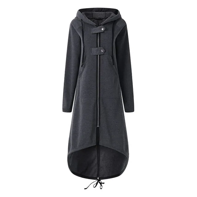 Long Style Women's Zipper Coat Hoodie Sweatshirt Street Style