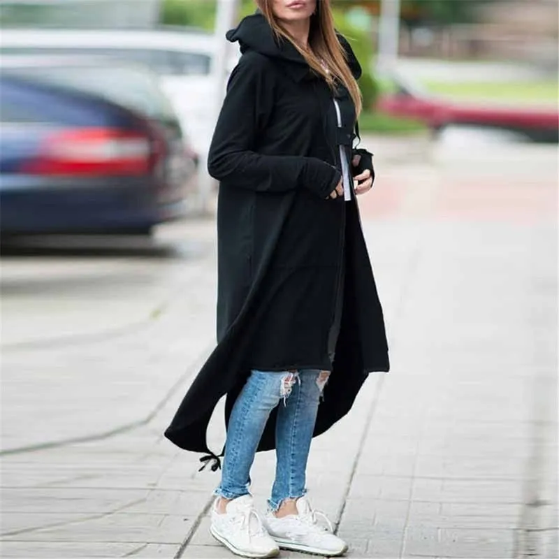 Long Style Women's Zipper Coat Hoodie Sweatshirt Street Style