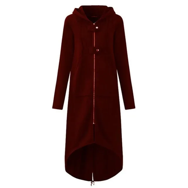 Long Style Women's Zipper Coat Hoodie Sweatshirt Street Style