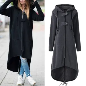 Long Style Women's Zipper Coat Hoodie Sweatshirt Street Style