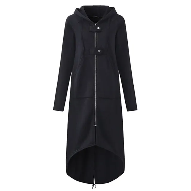 Long Style Women's Zipper Coat Hoodie Sweatshirt Street Style