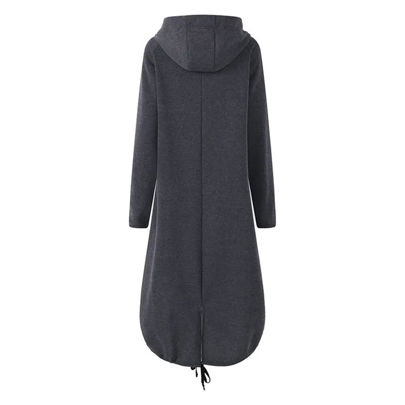 Long Style Women's Zipper Coat Hoodie Sweatshirt Street Style