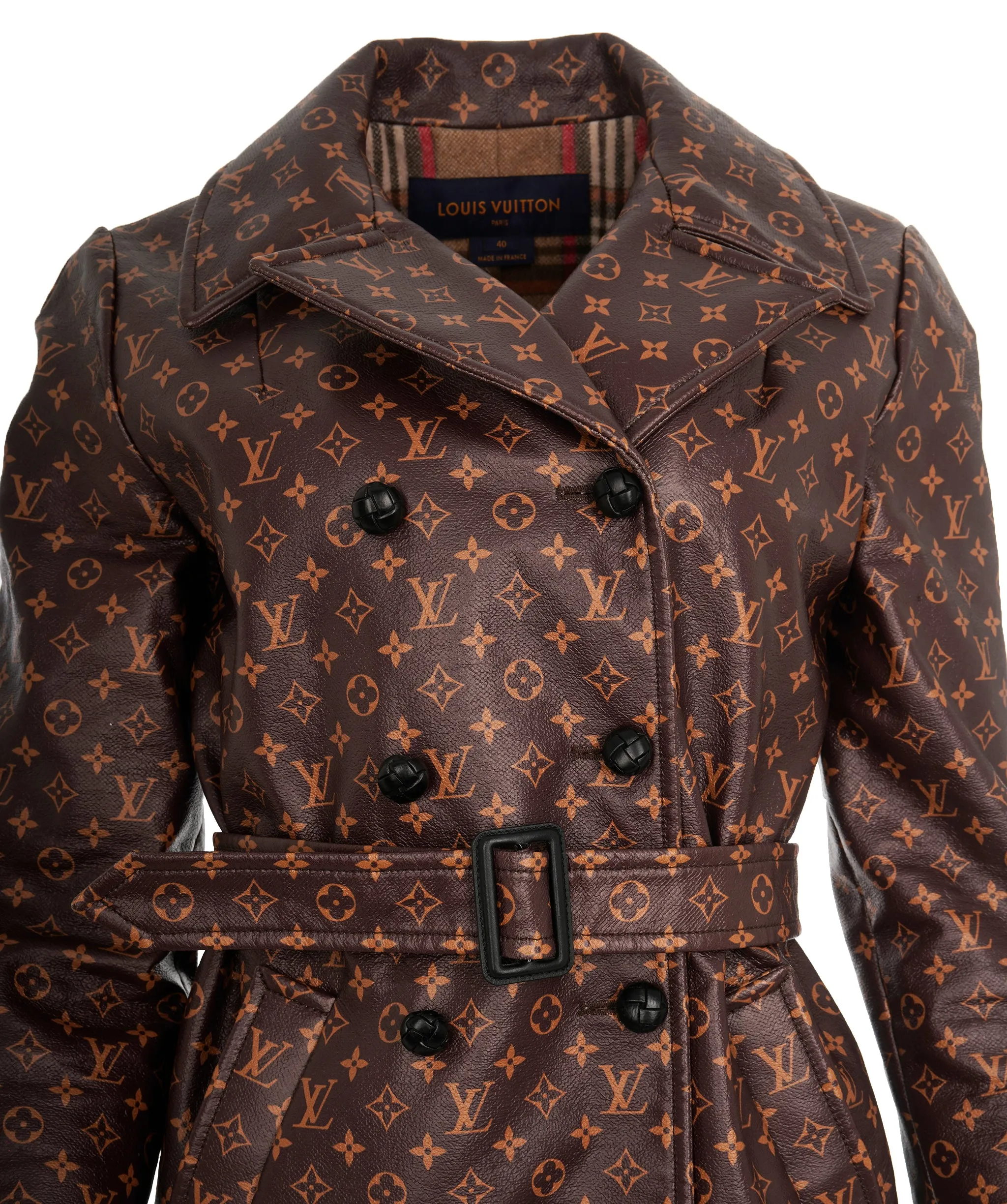 Louis Vuitton Brown & Orange Monogram Leather Trench Coat ABL0065