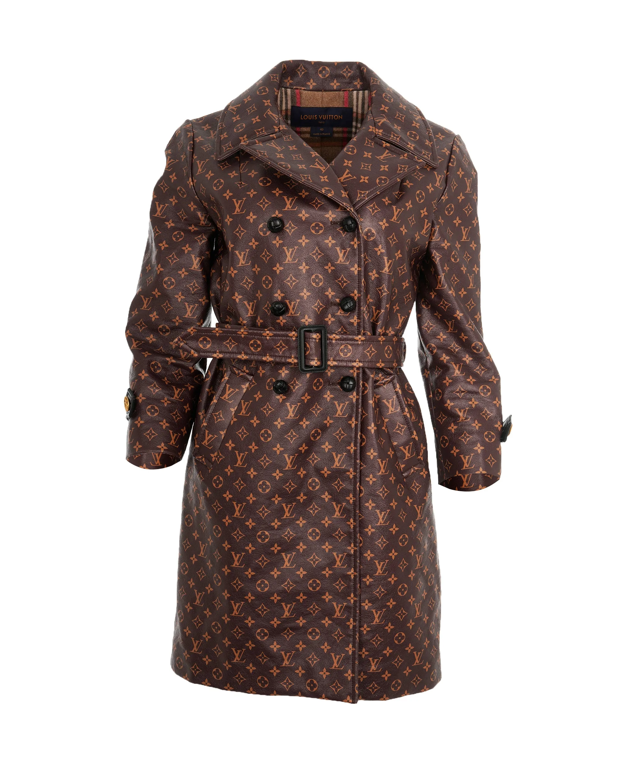 Louis Vuitton Brown & Orange Monogram Leather Trench Coat ABL0065