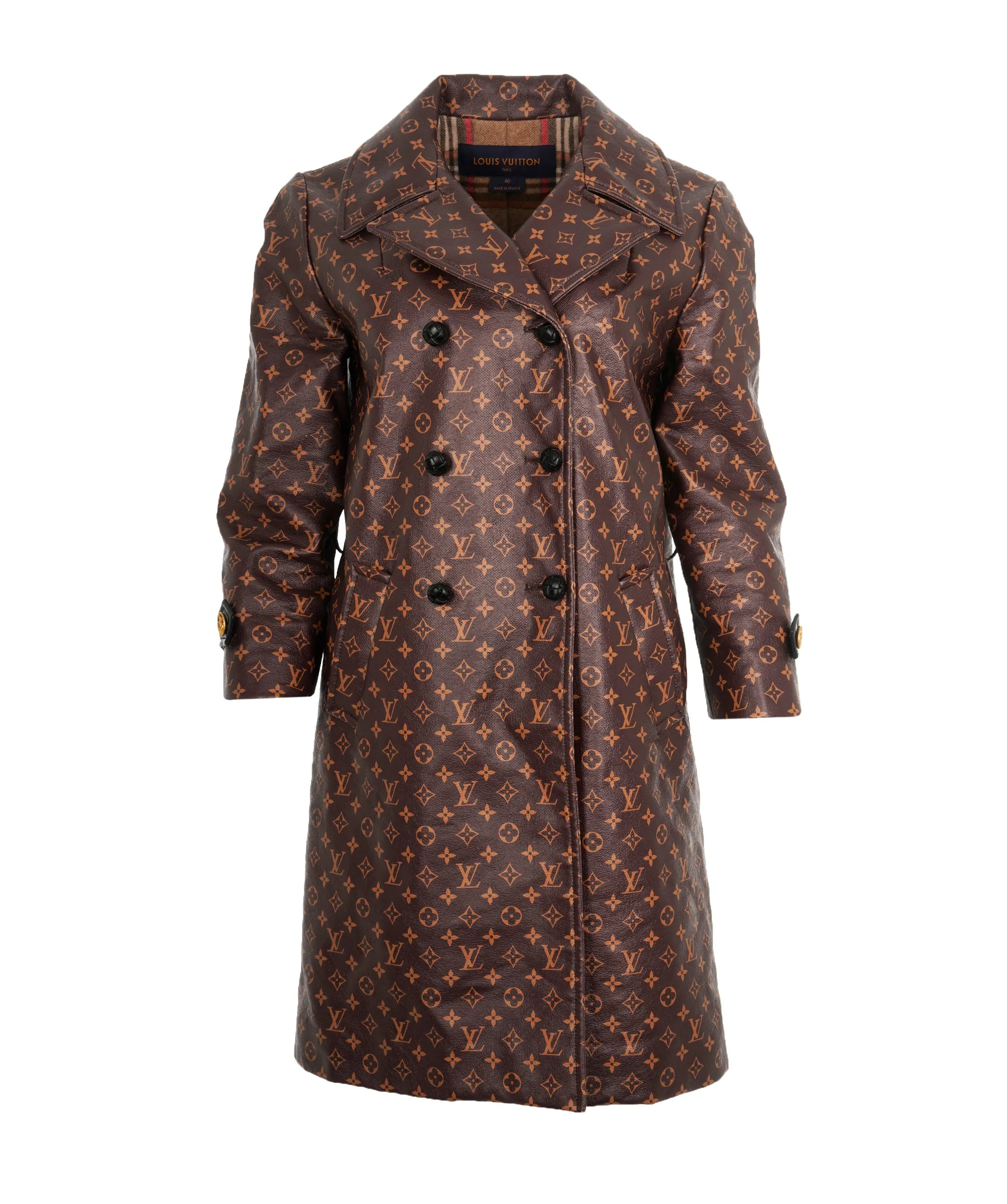 Louis Vuitton Brown & Orange Monogram Leather Trench Coat ABL0065