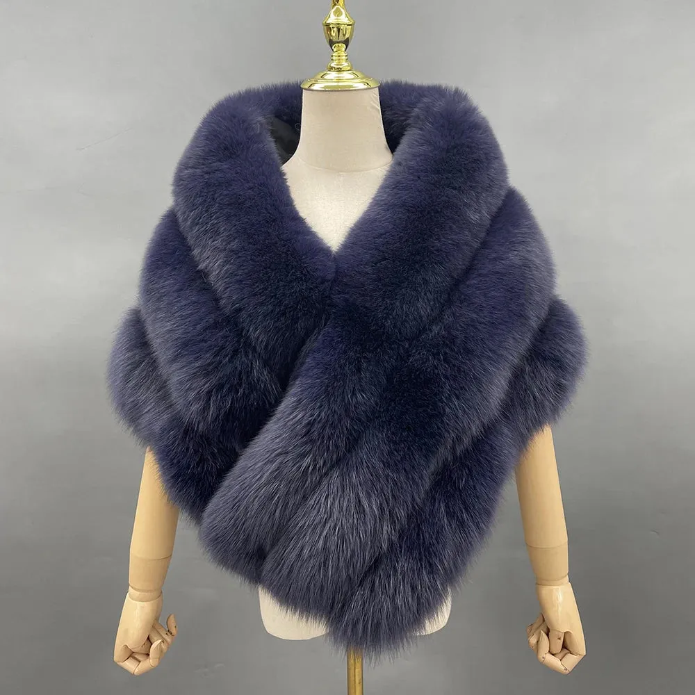 Luxury Real Fox Fur Shawl Poncho for Women – Elegant Winter Cape Coat for Weddings, Formal Parties & Bridal Events 2024