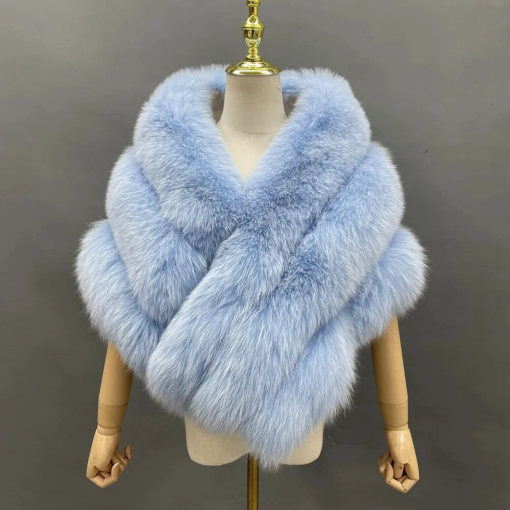 Luxury Real Fox Fur Shawl Poncho for Women – Elegant Winter Cape Coat for Weddings, Formal Parties & Bridal Events 2024