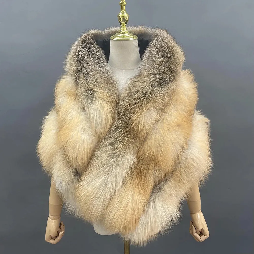 Luxury Real Fox Fur Shawl Poncho for Women – Elegant Winter Cape Coat for Weddings, Formal Parties & Bridal Events 2024