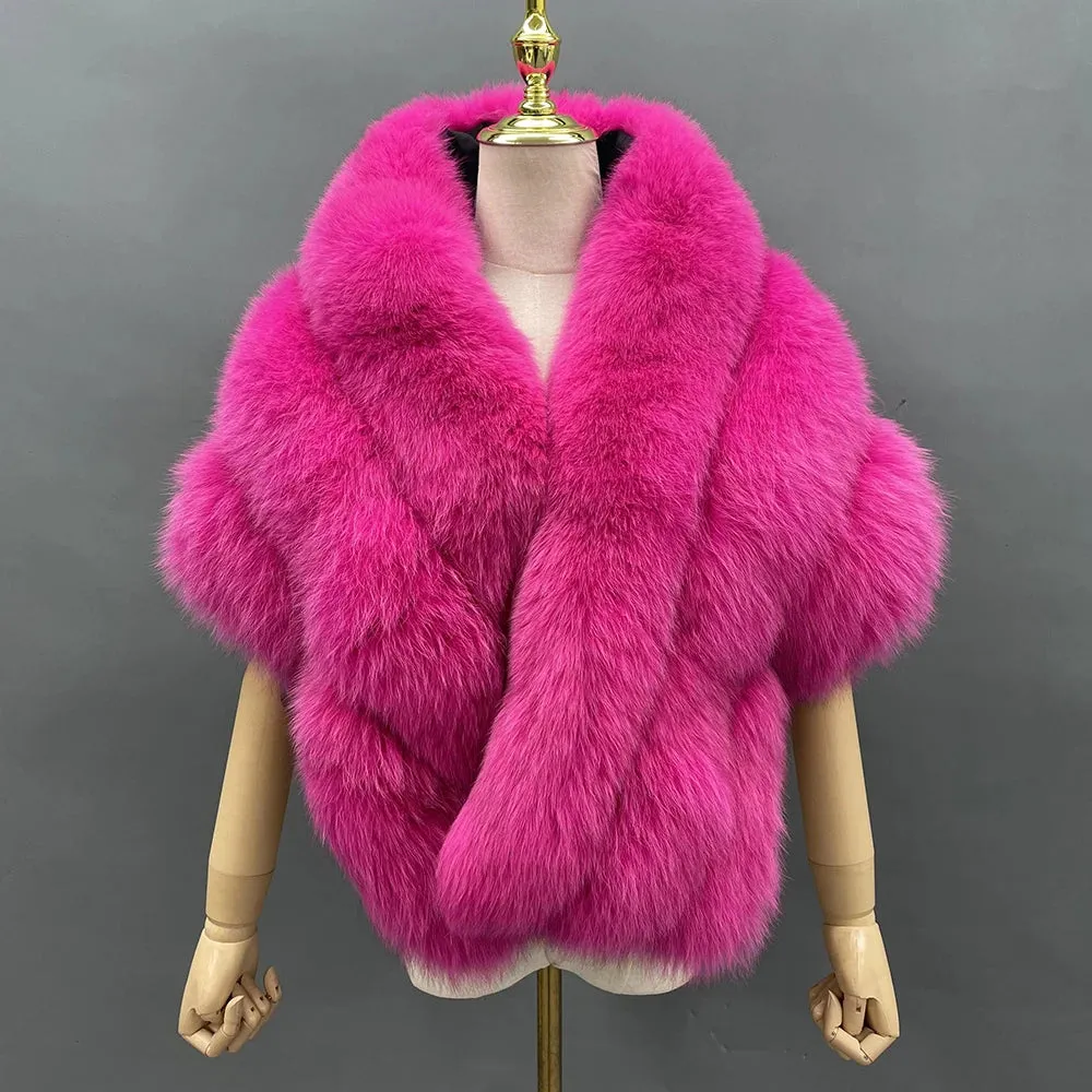 Luxury Real Fox Fur Shawl Poncho for Women – Elegant Winter Cape Coat for Weddings, Formal Parties & Bridal Events 2024
