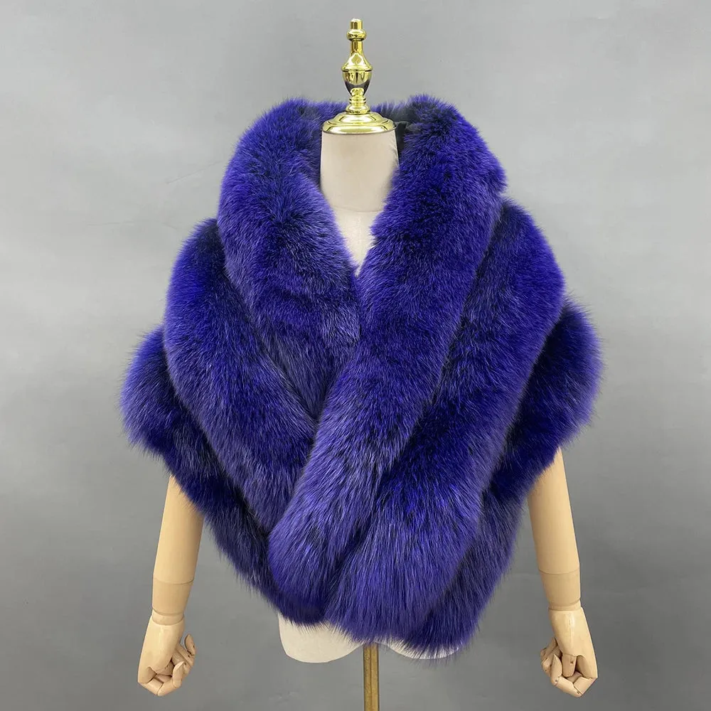 Luxury Real Fox Fur Shawl Poncho for Women – Elegant Winter Cape Coat for Weddings, Formal Parties & Bridal Events 2024