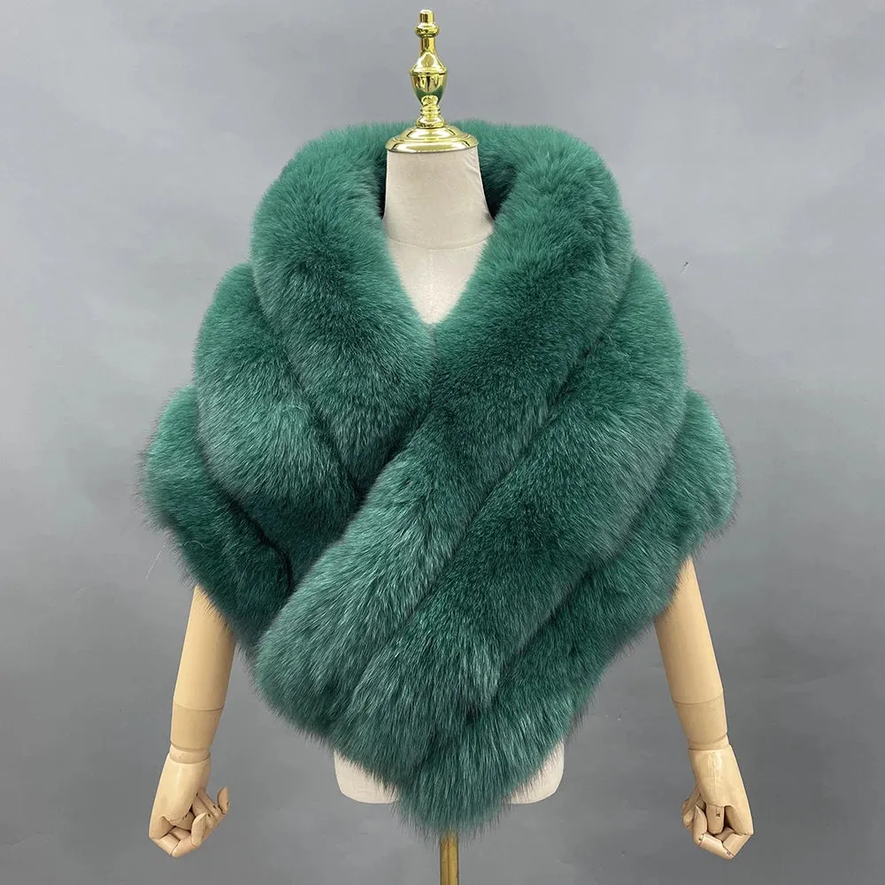 Luxury Real Fox Fur Shawl Poncho for Women – Elegant Winter Cape Coat for Weddings, Formal Parties & Bridal Events 2024