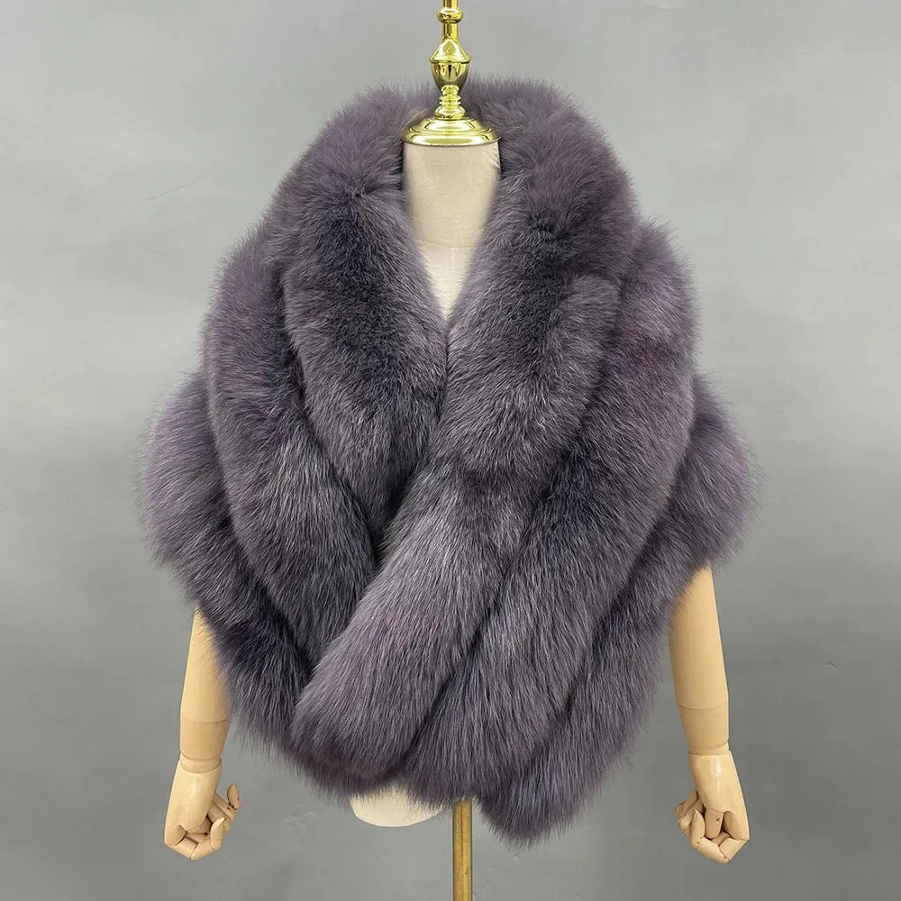 Luxury Real Fox Fur Shawl Poncho for Women – Elegant Winter Cape Coat for Weddings, Formal Parties & Bridal Events 2024