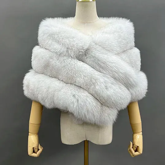 Luxury Real Fox Fur Shawl Poncho for Women – Elegant Winter Cape Coat for Weddings, Formal Parties & Bridal Events 2024