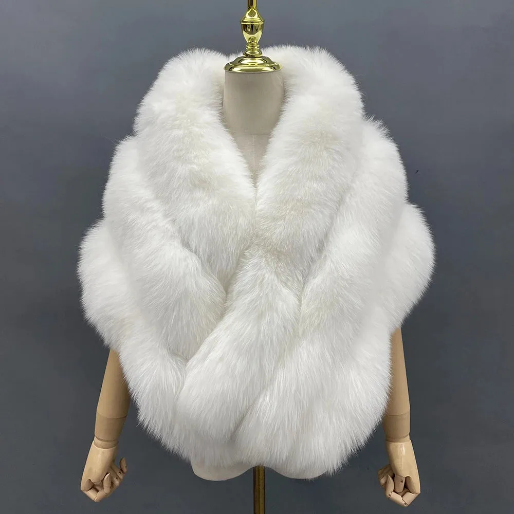 Luxury Real Fox Fur Shawl Poncho for Women – Elegant Winter Cape Coat for Weddings, Formal Parties & Bridal Events 2024