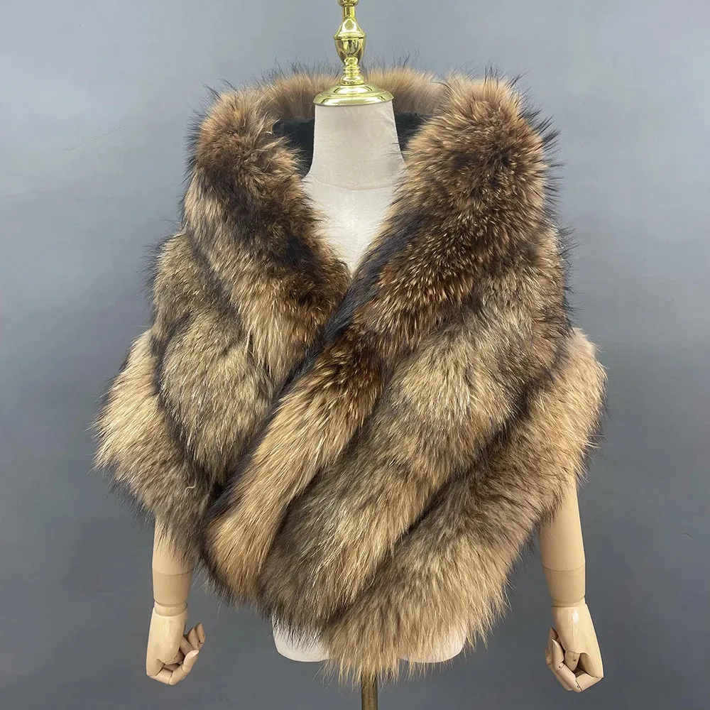 Luxury Real Fox Fur Shawl Poncho for Women – Elegant Winter Cape Coat for Weddings, Formal Parties & Bridal Events 2024