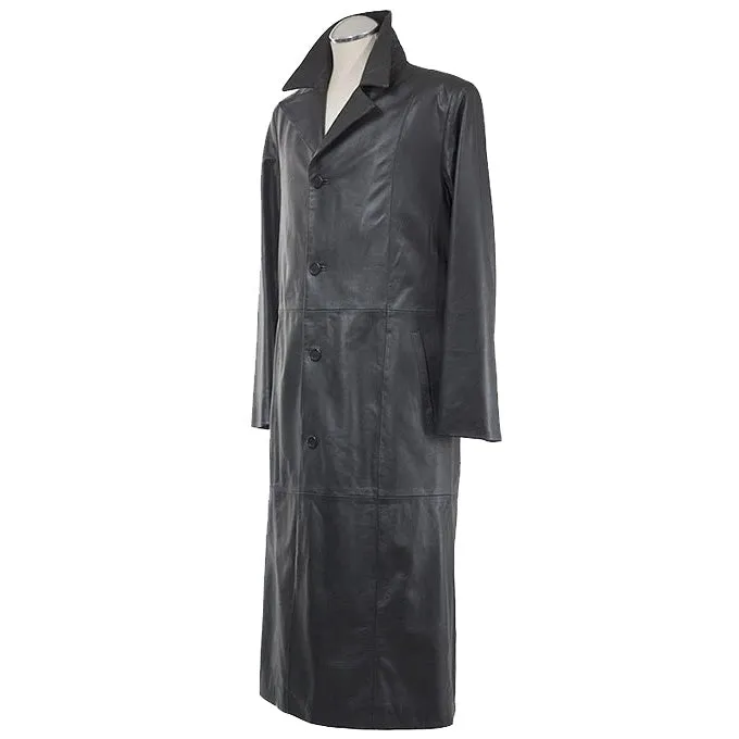 Men Black Leather Long Coat