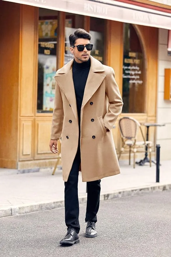 Men's Stylish Navy Blue Lapel Collar Breasted Trench Coat