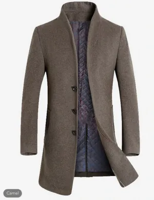 NEW Men's Winter Coat Wool Coat Overcoat Business Casual Fall Wool Outerwear Clothing Apparel Basic Solid Colored Stand Collar Single Breasted One-button, Camel/Khaki, Sz XL, Retails $286 