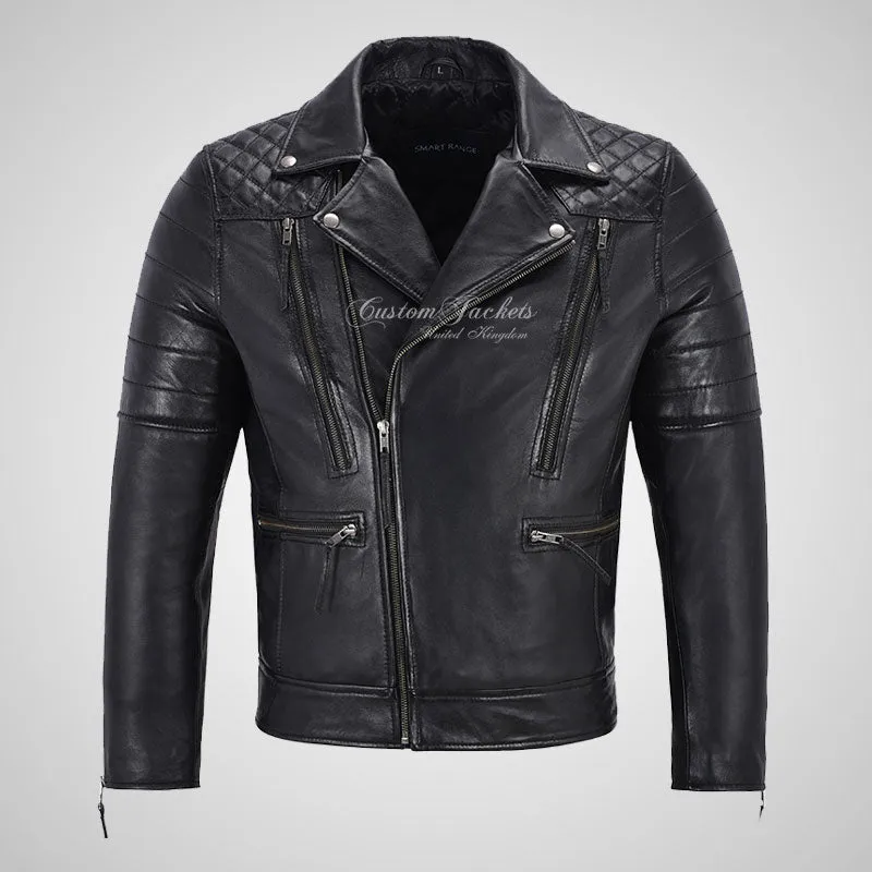 NOLEN Mens Leather Biker Jacket Soft Lambskin Napa Fitted Jacket