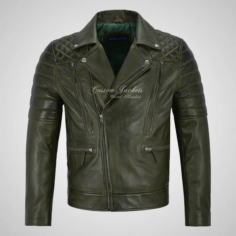 NOLEN Mens Leather Biker Jacket Soft Lambskin Napa Fitted Jacket