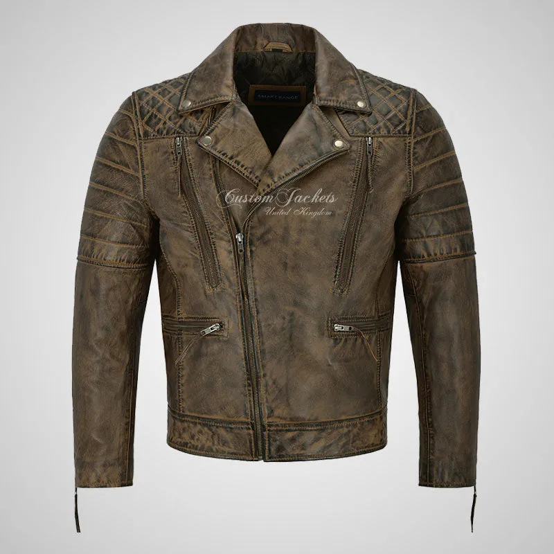 NOLEN Mens Leather Biker Jacket Soft Lambskin Napa Fitted Jacket