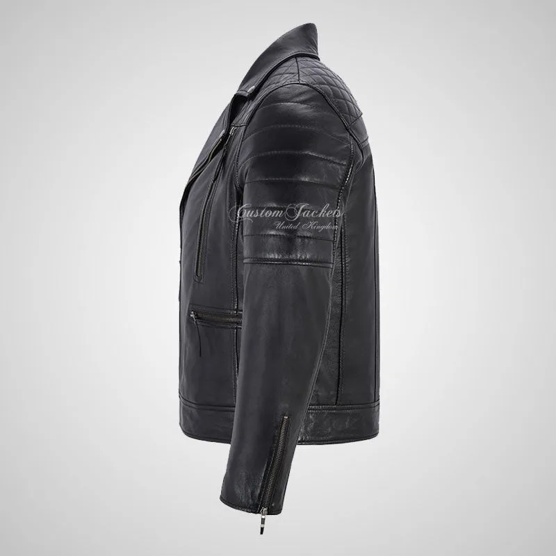 NOLEN Mens Leather Biker Jacket Soft Lambskin Napa Fitted Jacket